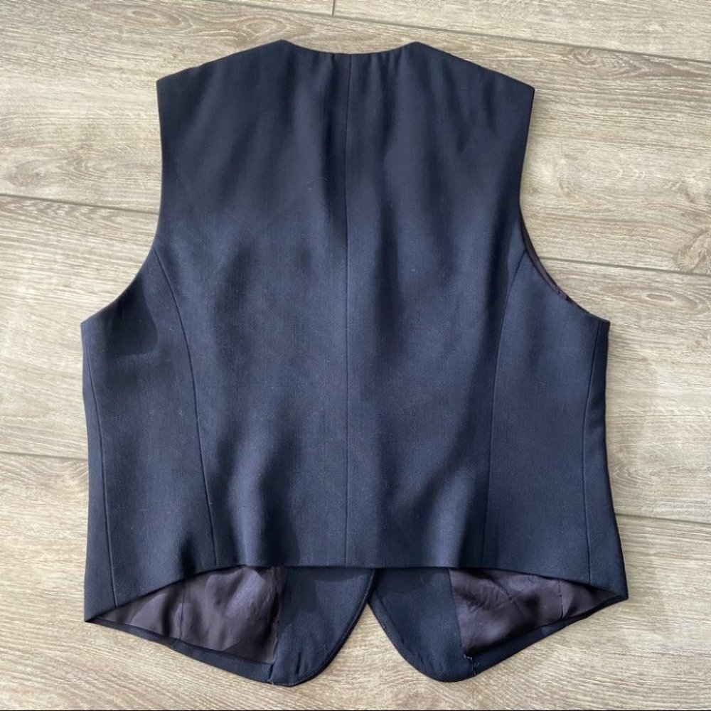 Vintage 90s Wool Liz Claiborne Gold Badge Fleur Navy Preppy Tailored Vest - Picture 8 of 11